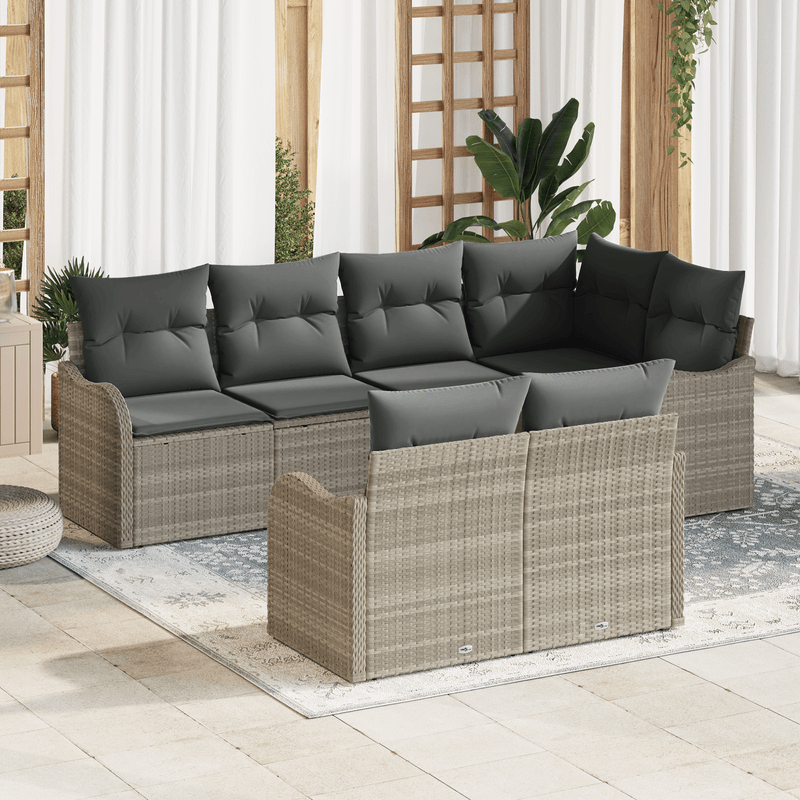 Casa si Gradina - Gradina si terasa - Mobilier exterior - Canapele si fotolii gradina - Set canapea de gradina gri deschis din ratan poliester cu 7 piese cu perne - Infinity.ro