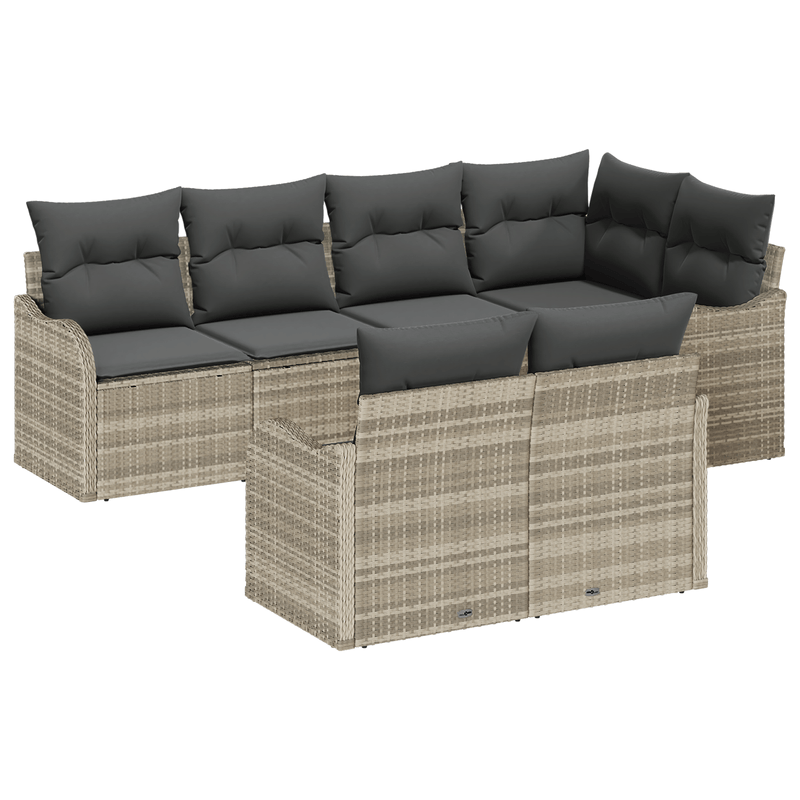 Casa si Gradina - Gradina si terasa - Mobilier exterior - Canapele si fotolii gradina - Set canapea de gradina gri deschis din ratan poliester cu 7 piese cu perne - Infinity.ro