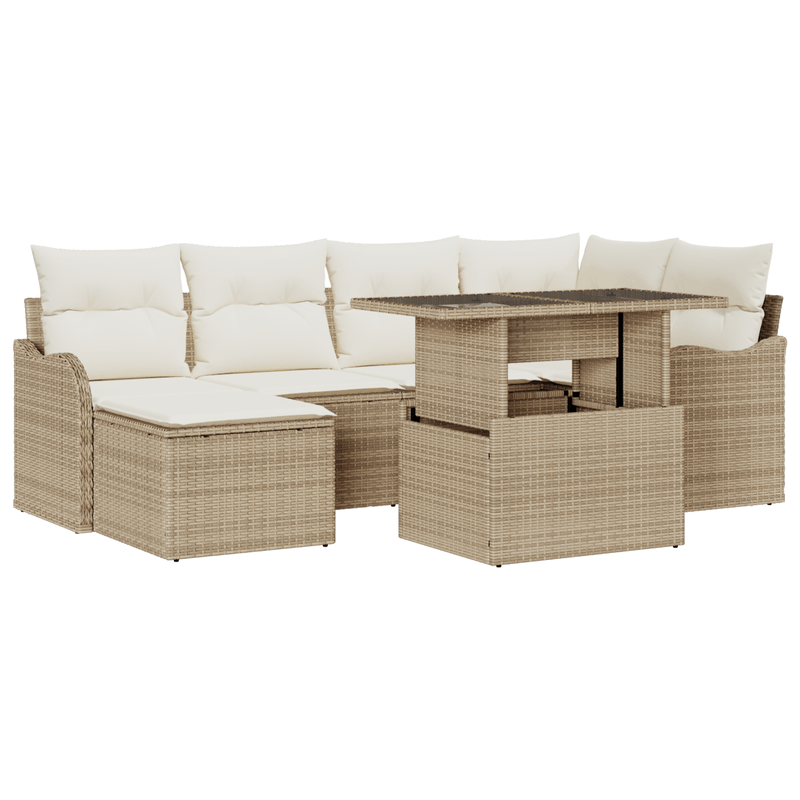 Casa si Gradina - Gradina si terasa - Mobilier exterior - Canapele si fotolii gradina - Set de canapea de gradina  cu 7 piese si perne din ratan poli bej - Infinity.ro