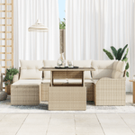 Casa si Gradina - Gradina si terasa - Mobilier exterior - Canapele si fotolii gradina - Set de canapea de gradina  cu 7 piese si perne din ratan poli bej - Infinity.ro