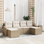 Casa si Gradina - Gradina si terasa - Mobilier exterior - Canapele si fotolii gradina - Set de Dining pentru Gradina cu 6 Piese si Perne Bej Poliratan - Infinity.ro
