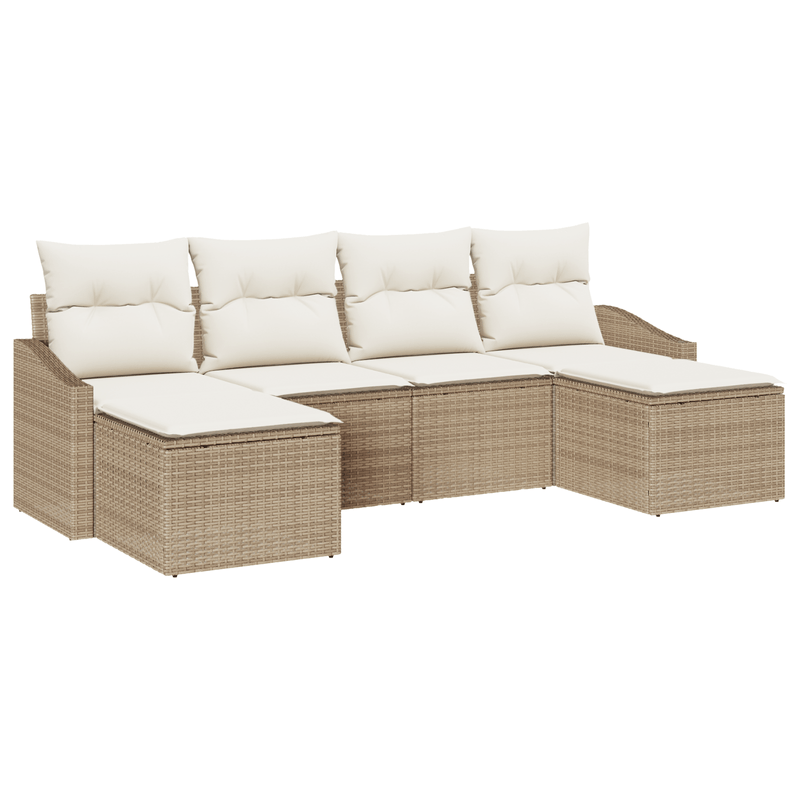Casa si Gradina - Gradina si terasa - Mobilier exterior - Canapele si fotolii gradina - Set de Dining pentru Gradina cu 6 Piese si Perne Bej Poliratan - Infinity.ro