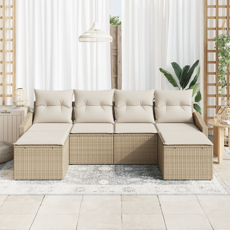 Casa si Gradina - Gradina si terasa - Mobilier exterior - Canapele si fotolii gradina - Set de Dining pentru Gradina cu 6 Piese si Perne Bej Poliratan - Infinity.ro