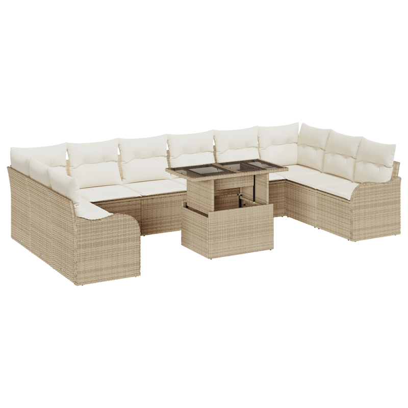 Casa si Gradina - Gradina si terasa - Mobilier exterior - Canapele si fotolii gradina - Set de Canapea Gradina  11 Piese cu Perne Bej Ratan Poli - Infinity.ro