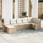 Casa si Gradina - Gradina si terasa - Mobilier exterior - Canapele si fotolii gradina - Set de mese de gradina cu 7 piese cu perne Bej Ratan Poli - Infinity.ro