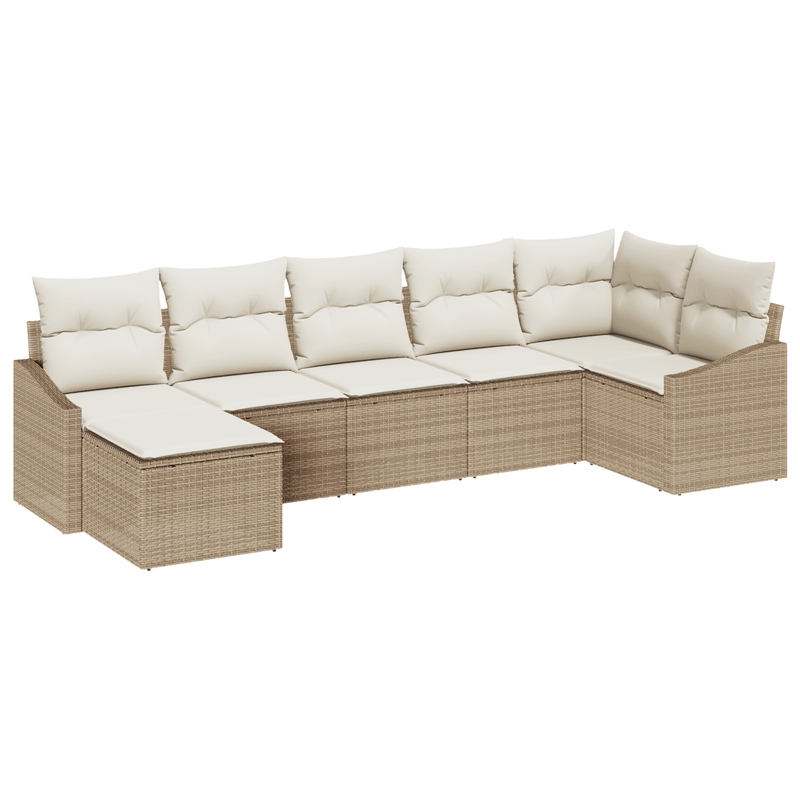 Casa si Gradina - Gradina si terasa - Mobilier exterior - Canapele si fotolii gradina - Set de mese de gradina cu 7 piese cu perne Bej Ratan Poli - Infinity.ro