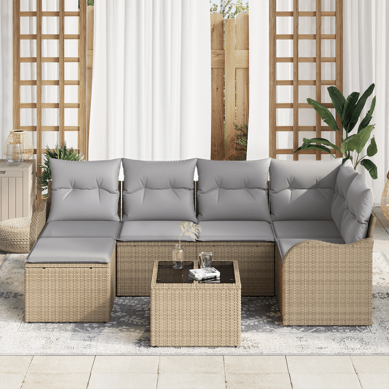 Casa si Gradina - Gradina si terasa - Mobilier exterior - Canapele si fotolii gradina - Set de Canapea de Gradina  7 Piese cu Perne Ratan Poli Negru - Infinity.ro