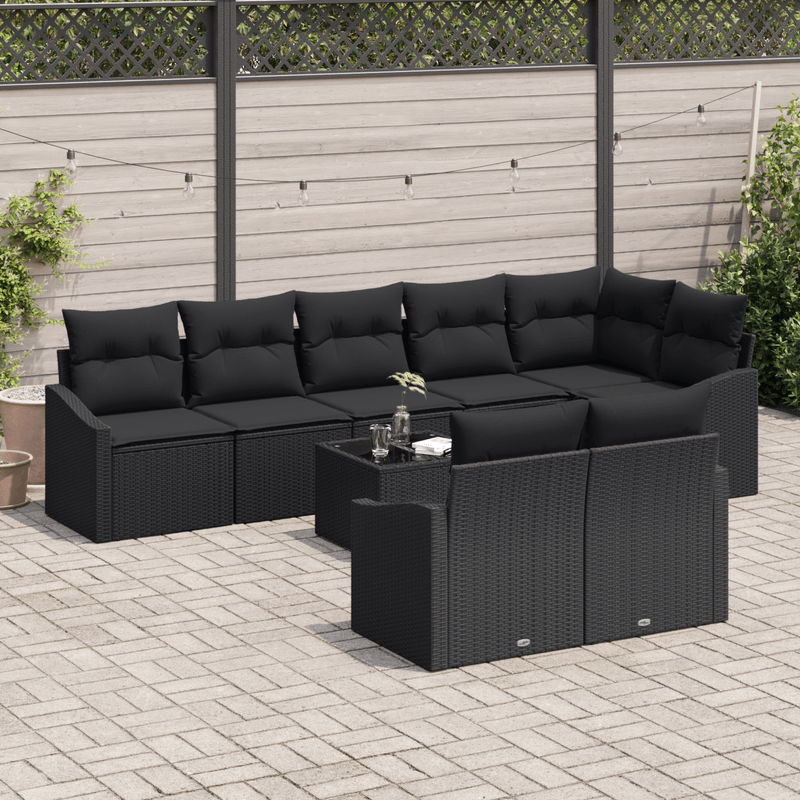 Casa si Gradina - Gradina si terasa - Mobilier exterior - Canapele si fotolii gradina - Set de dining pentru gradina de 9 piese cu perne Bej Poli Ratan - Infinity.ro