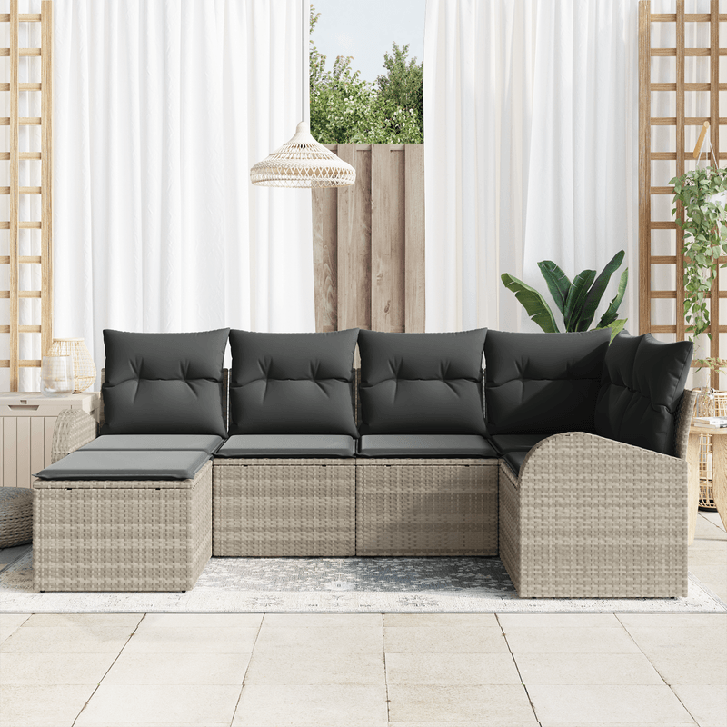 Casa si Gradina - Gradina si terasa - Mobilier exterior - Canapele si fotolii gradina - Set canapea gradina  6 piese cu perne gri deschis din ratan poli - Infinity.ro