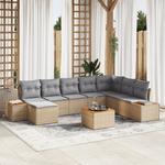 Casa si Gradina - Gradina si terasa - Mobilier exterior - Canapele si fotolii gradina - Set Canapea Gradina  cu 9 Piese cu Perne Bej Ratan Polietilenic Acacia - Infinity.ro