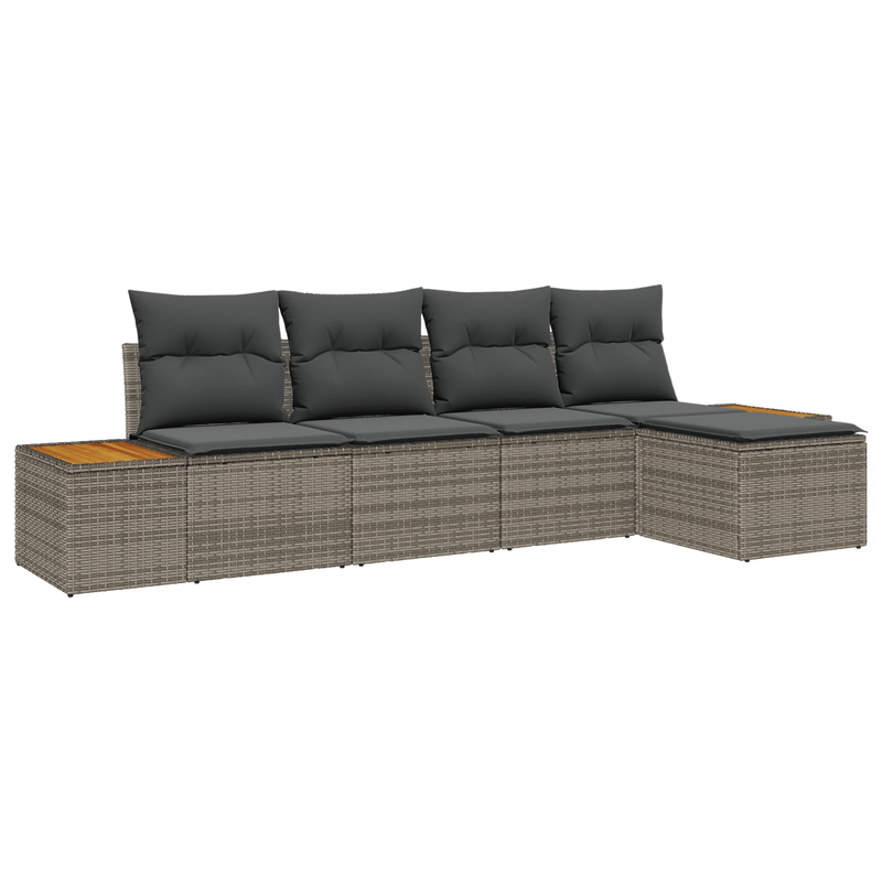 Casa si Gradina - Gradina si terasa - Mobilier exterior - Canapele si fotolii gradina - Set de canapea de gradina  cu 5 piese si perne gri din ratan poli, acacia - Infinity.ro