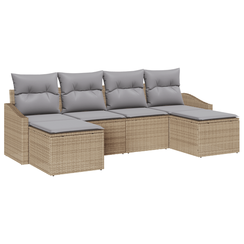 Casa si Gradina - Gradina si terasa - Mobilier exterior - Canapele si fotolii gradina - Set de masa de gradina cu 6 piese si perne bej din ratan poli - Infinity.ro