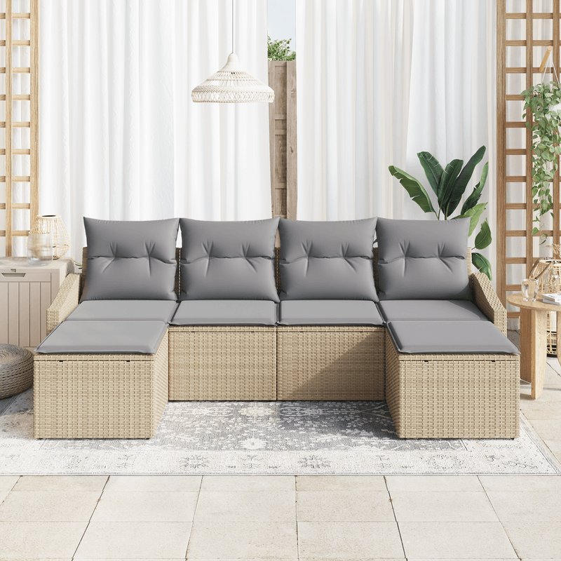 Casa si Gradina - Gradina si terasa - Mobilier exterior - Canapele si fotolii gradina - Set de masa de gradina cu 6 piese si perne bej din ratan poli - Infinity.ro
