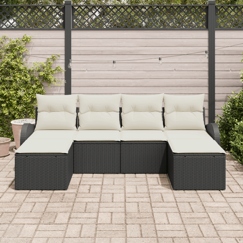 Casa si Gradina - Gradina si terasa - Mobilier exterior - Canapele si fotolii gradina - Set canapea de gradina  cu 6 piese si perne negre din poliratan - Infinity.ro