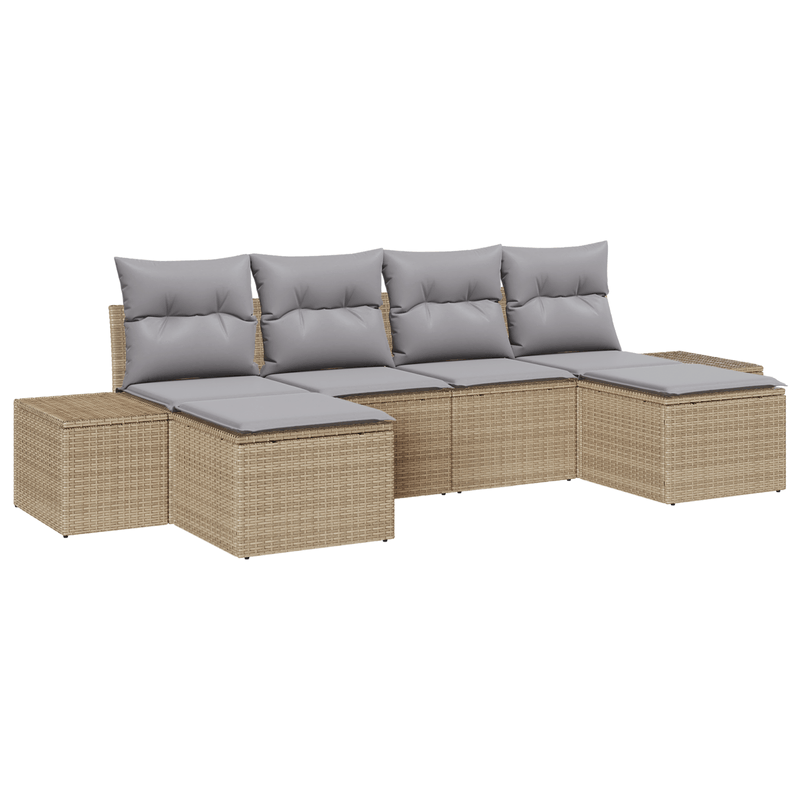 Casa si Gradina - Gradina si terasa - Mobilier exterior - Canapele si fotolii gradina - Set de canapea de gradina cu 6 piese si perne Bej din Ratan Polimeric - Infinity.ro