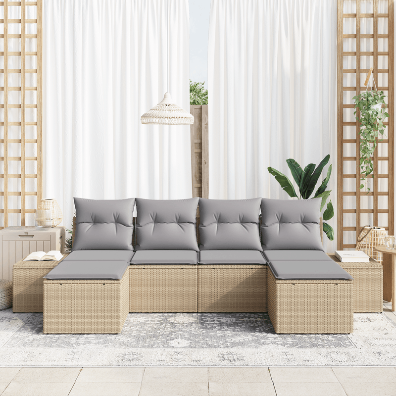 Casa si Gradina - Gradina si terasa - Mobilier exterior - Canapele si fotolii gradina - Set de canapea de gradina cu 6 piese si perne Bej din Ratan Polimeric - Infinity.ro