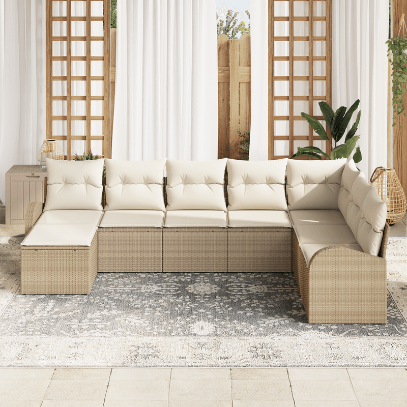Casa si Gradina - Gradina si terasa - Mobilier exterior - Canapele si fotolii gradina - Set de Canapea pentru Gradina  cu 8 Piese cu Perne Bej din Poliratan - Infinity.ro