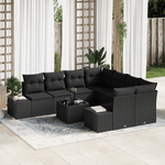 Casa si Gradina - Gradina si terasa - Mobilier exterior - Canapele si fotolii gradina - Set de canapea de gradina 9 piese cu perne Negru Poliratan - Infinity.ro