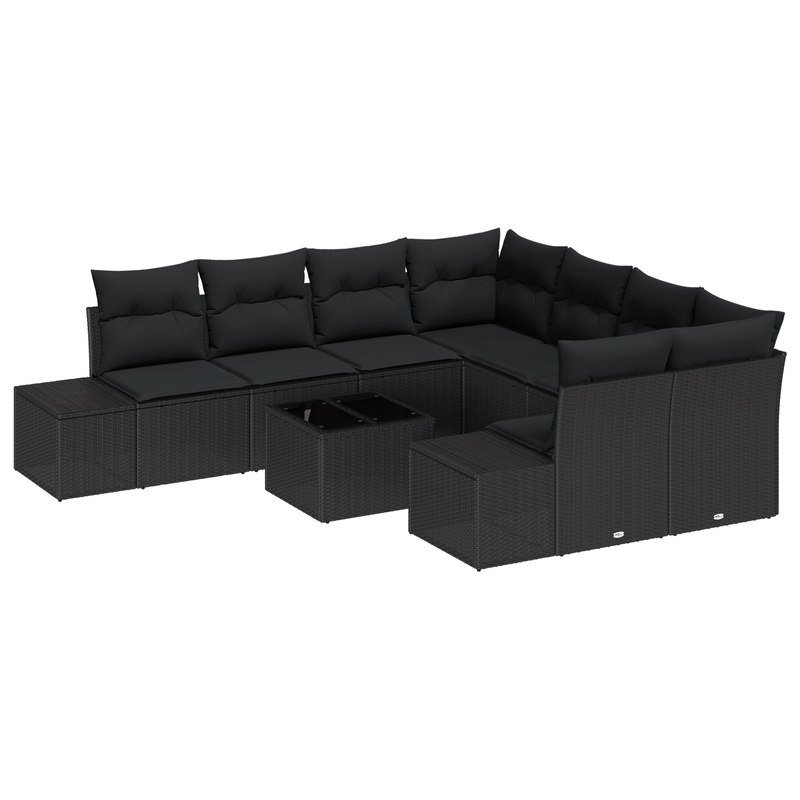 Casa si Gradina - Gradina si terasa - Mobilier exterior - Canapele si fotolii gradina - Set de canapea de gradina 9 piese cu perne Negru Poliratan - Infinity.ro