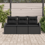 Casa si Gradina - Gradina si terasa - Mobilier exterior - Canapele si fotolii gradina - Set de canapea de gradina  3 piese cu perne Negru Ratan poli - Infinity.ro