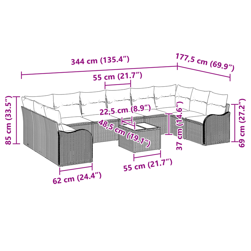Casa si Gradina - Gradina si terasa - Mobilier exterior - Canapele si fotolii gradina - Set canapea de gradina  11 piese cu perne gri din ratan poli - Infinity.ro