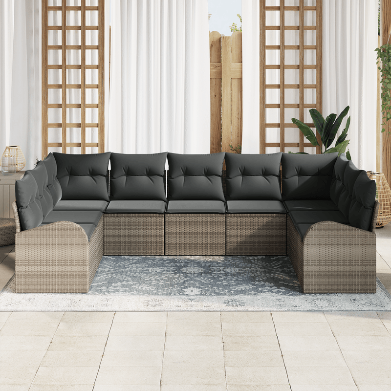 Casa si Gradina - Gradina si terasa - Mobilier exterior - Canapele si fotolii gradina - Set de canapea de gradina  cu 9 piese si perne gri din poliratan - Infinity.ro