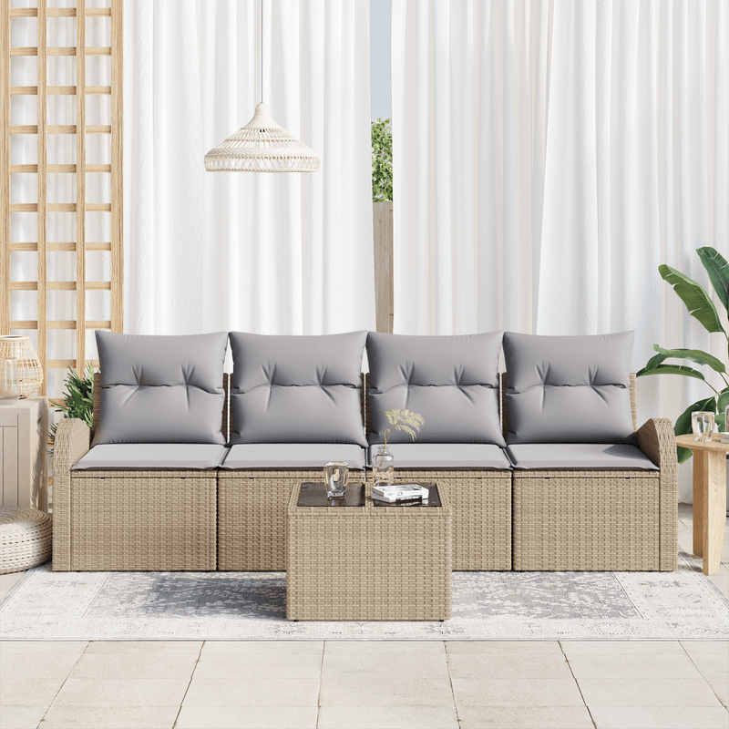 Casa si Gradina - Gradina si terasa - Mobilier exterior - Canapele si fotolii gradina - Set canapea gradina  cu perne bej poliratan, 5 piese - Infinity.ro
