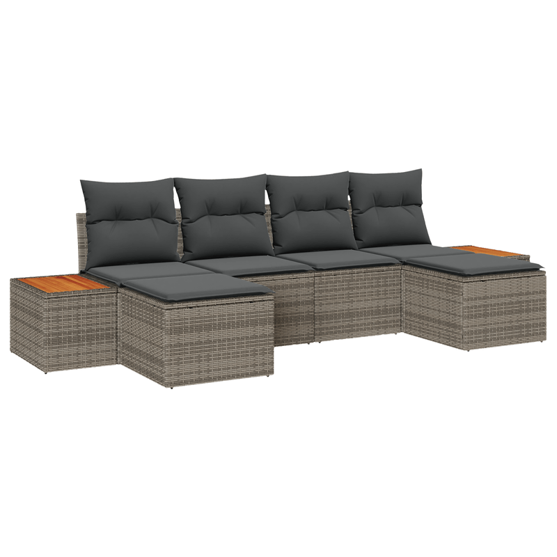 Casa si Gradina - Gradina si terasa - Mobilier exterior - Canapele si fotolii gradina - Set Canapea pentru Gradina 6 Piese cu Pernute Ratan Gri Acacia - Infinity.ro