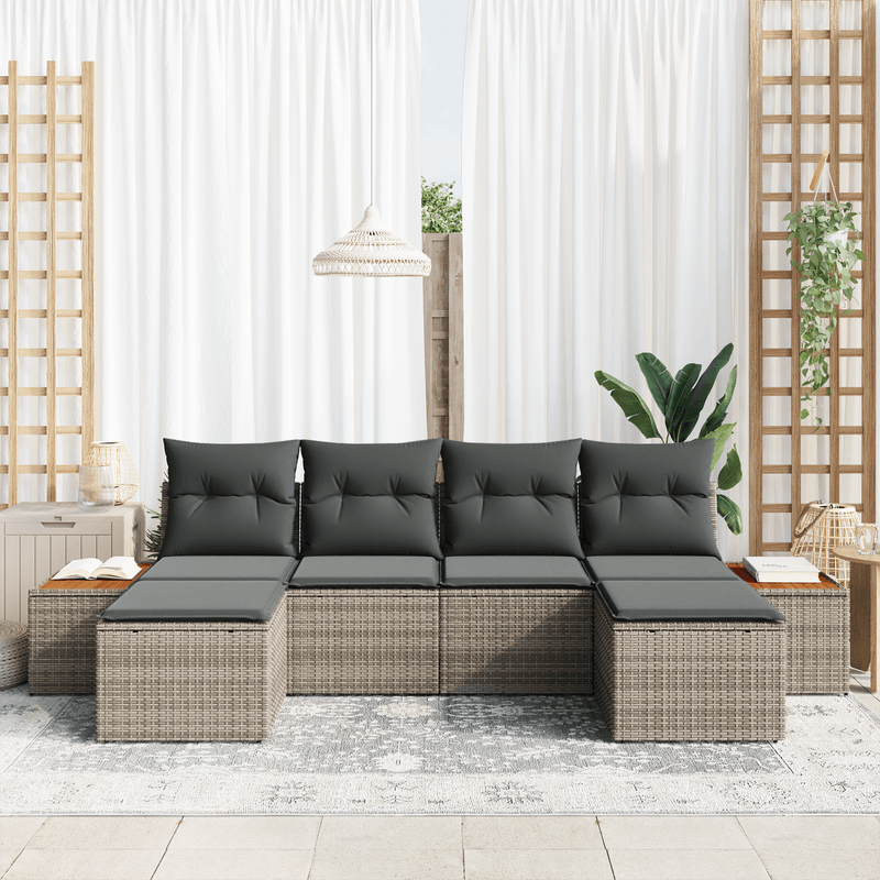 Casa si Gradina - Gradina si terasa - Mobilier exterior - Canapele si fotolii gradina - Set Canapea pentru Gradina 6 Piese cu Pernute Ratan Gri Acacia - Infinity.ro