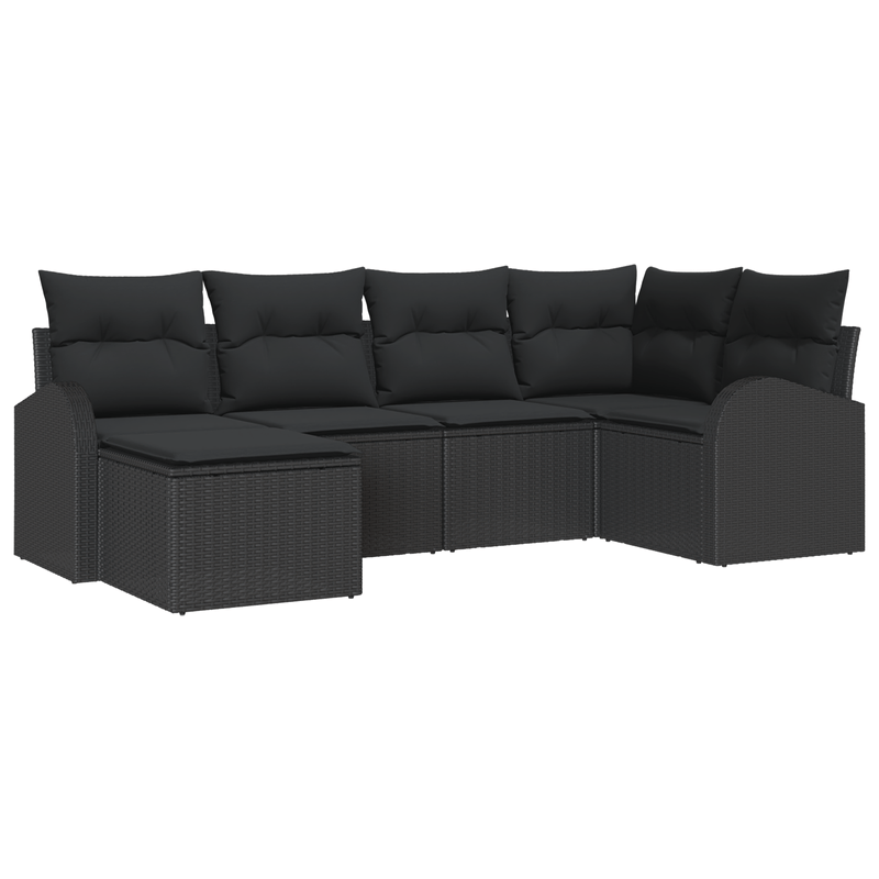 Casa si Gradina - Gradina si terasa - Mobilier exterior - Canapele si fotolii gradina - Set de canapea de gradina  6 piese cu perne Negru Poliratan - Infinity.ro