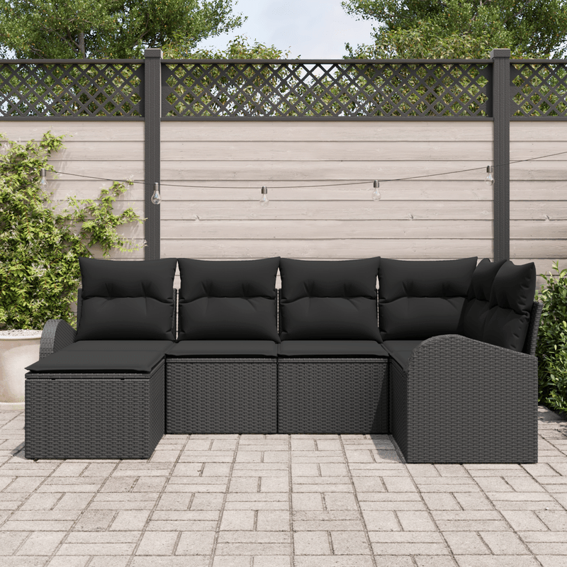 Casa si Gradina - Gradina si terasa - Mobilier exterior - Canapele si fotolii gradina - Set de canapea de gradina  6 piese cu perne Negru Poliratan - Infinity.ro