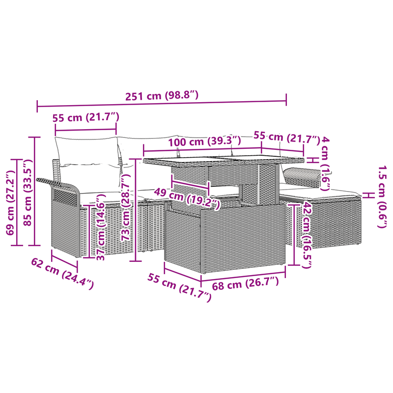 Casa si Gradina - Gradina si terasa - Mobilier exterior - Canapele si fotolii gradina - Set de canapea de gradina  6 piese cu perne bej poliratan - Infinity.ro