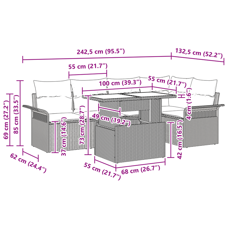 Casa si Gradina - Gradina si terasa - Mobilier exterior - Canapele si fotolii gradina - Set Canapea Gradina 6 Piese  cu Perne Poliratan Negru - Infinity.ro