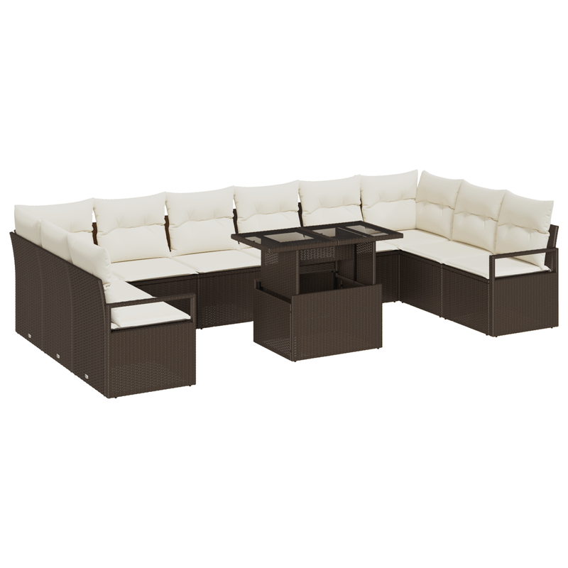 Casa si Gradina - Gradina si terasa - Mobilier exterior - Canapele si fotolii gradina - Set Sofa pentru Gradina  cu 11 Piese cu Pernute Maro din Ratan Poliacetic - Infinity.ro