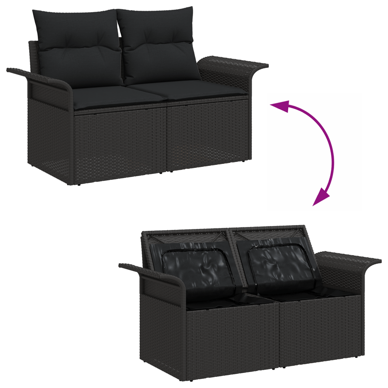 Casa si Gradina - Gradina si terasa - Mobilier exterior - Canapele si fotolii gradina - Set canapea pentru gradina , 9 piese, cu perne, ratan poliester negru - Infinity.ro