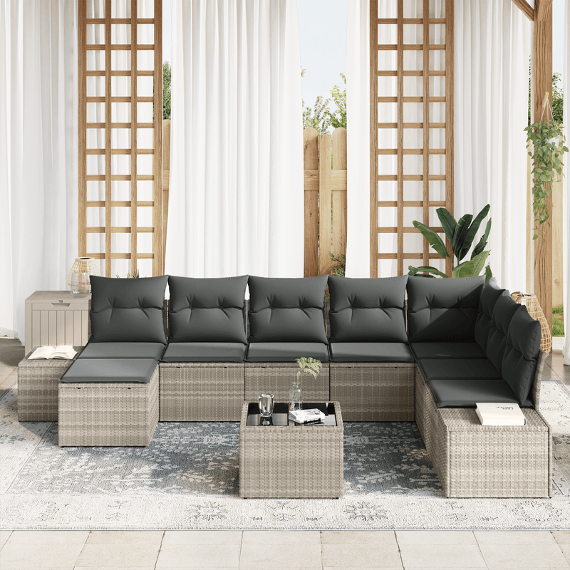 Casa si Gradina - Gradina si terasa - Mobilier exterior - Seturi mobila gradina - Set Canapea cu 9 Piese cu Pernute Gri Poliratan - Infinity.ro