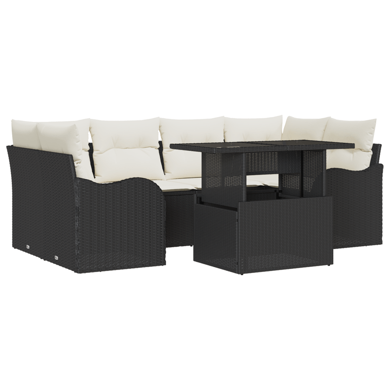 Casa si Gradina - Gradina si terasa - Mobilier exterior - Canapele si fotolii gradina - Set canapea de gradina  de 7 piese cu perne Ratan poli negru - Infinity.ro