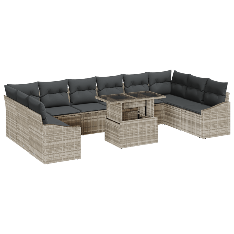 Casa si Gradina - Gradina si terasa - Mobilier exterior - Canapele si fotolii gradina - Set de canapea gradina 11 piese cu perne Gri deschis Poliratan - Infinity.ro