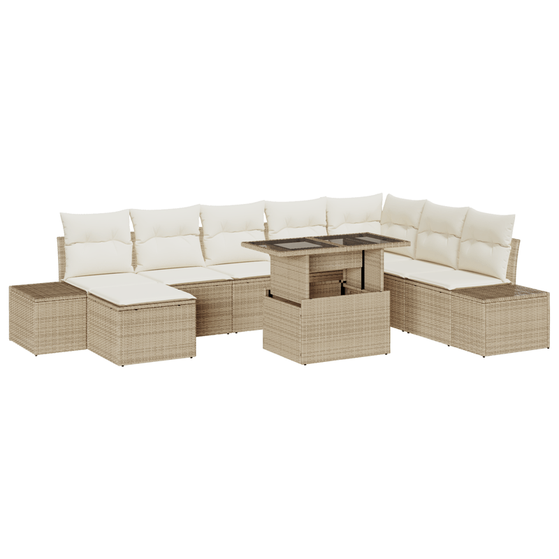 Casa si Gradina - Gradina si terasa - Mobilier exterior - Canapele si fotolii gradina - Set de canapea pentru gradina , 9 piese, cu perne, Bej, poliratan - Infinity.ro