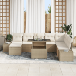 Casa si Gradina - Gradina si terasa - Mobilier exterior - Canapele si fotolii gradina - Set de canapea pentru gradina , 9 piese, cu perne, Bej, poliratan - Infinity.ro
