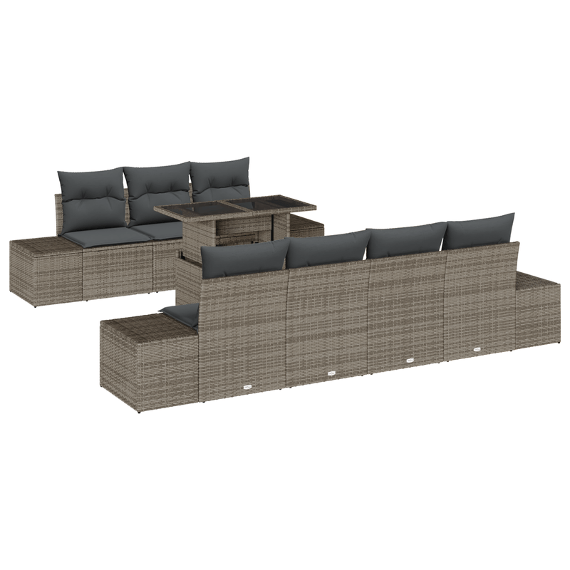 Casa si Gradina - Gradina si terasa - Mobilier exterior - Canapele si fotolii gradina - Set de canapea de gradina 8 piese cu perne gri din ratan sintetic - Infinity.ro