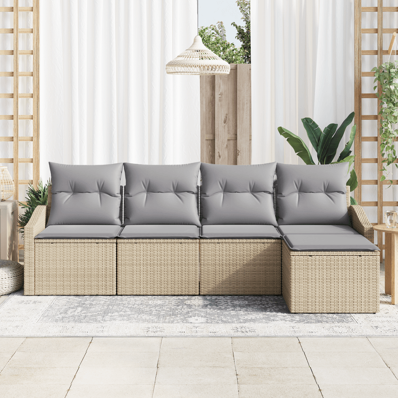 Casa si Gradina - Gradina si terasa - Mobilier exterior - Canapele si fotolii gradina - Set de dining pentru gradina cu 5 piese si perne Bej din ratan poliester - Infinity.ro