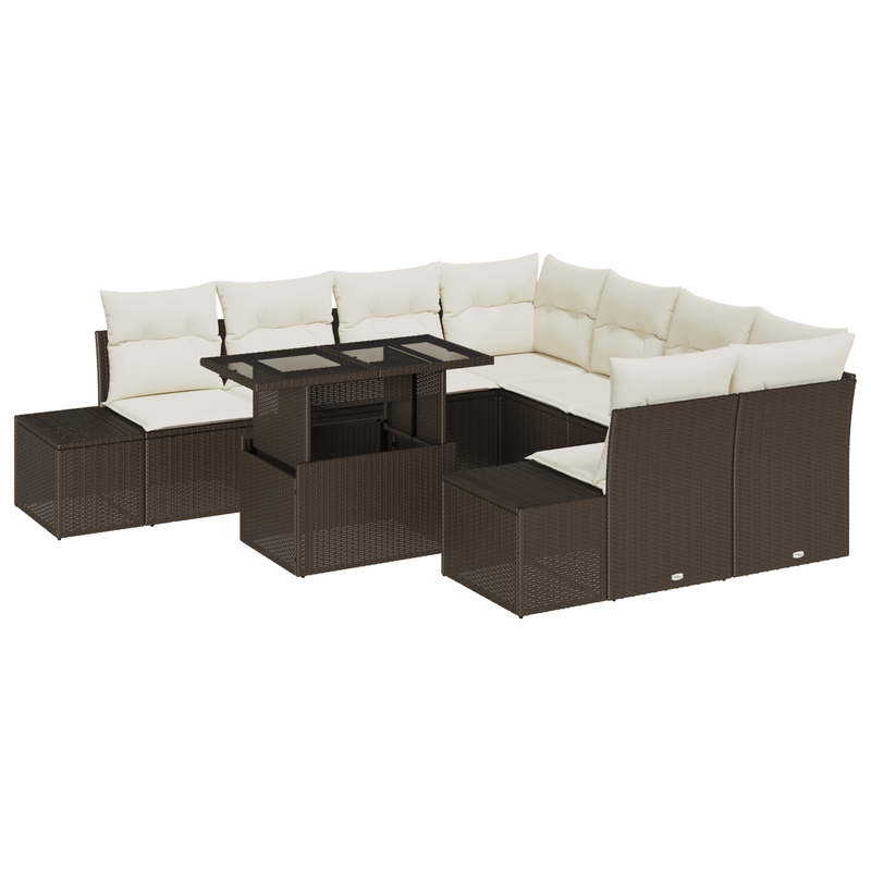 Casa si Gradina - Gradina si terasa - Mobilier exterior - Canapele si fotolii gradina - Set de canapea de gradina 9 piese cu perne maro din poliratan - Infinity.ro