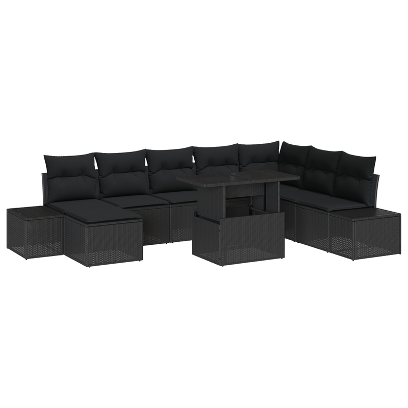 Casa si Gradina - Gradina si terasa - Mobilier exterior - Canapele si fotolii gradina - Set de canapele de gradina 9 piese cu perne Negru din ratan polimer - Infinity.ro