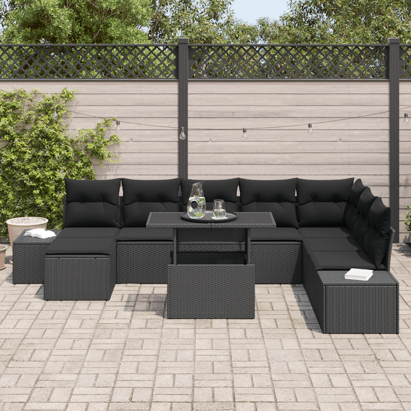 Casa si Gradina - Gradina si terasa - Mobilier exterior - Canapele si fotolii gradina - Set de canapele de gradina 9 piese cu perne Negru din ratan polimer - Infinity.ro