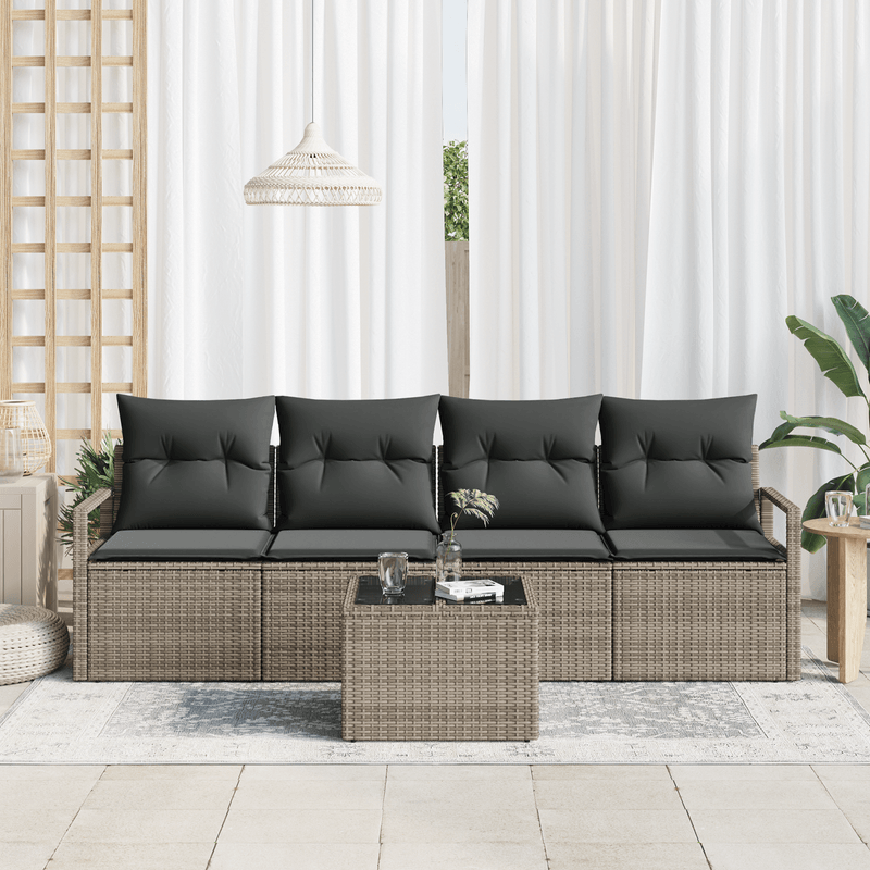 Casa si Gradina - Gradina si terasa - Mobilier exterior - Canapele si fotolii gradina - Set Canapea Gradina  5 Piese cu Perna Gri Ratan Polimer - Infinity.ro