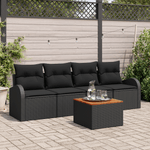 Casa si Gradina - Gradina si terasa - Mobilier exterior - Canapele si fotolii gradina - Set canapea gradina  cu perne negru ratan poliester acacia - Infinity.ro