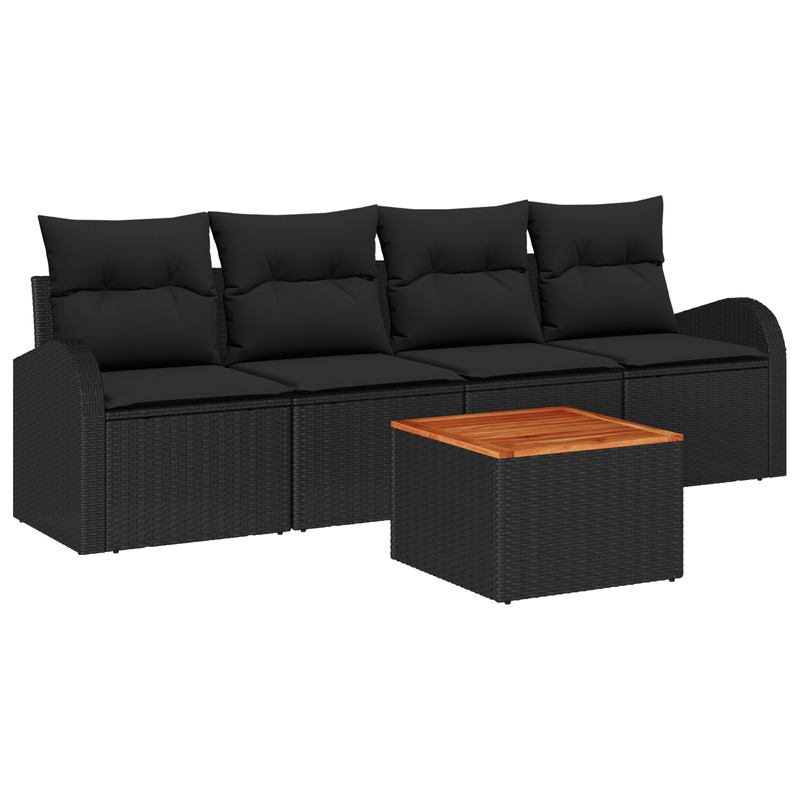 Casa si Gradina - Gradina si terasa - Mobilier exterior - Canapele si fotolii gradina - Set canapea gradina  cu perne negru ratan poliester acacia - Infinity.ro