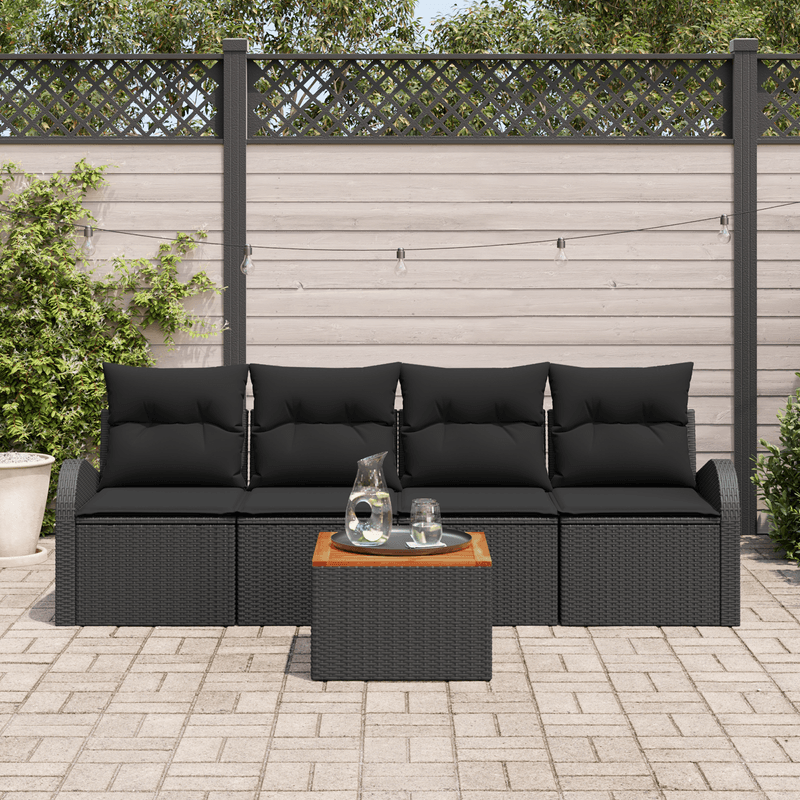 Casa si Gradina - Gradina si terasa - Mobilier exterior - Canapele si fotolii gradina - Set canapea gradina  cu perne negru ratan poliester acacia - Infinity.ro