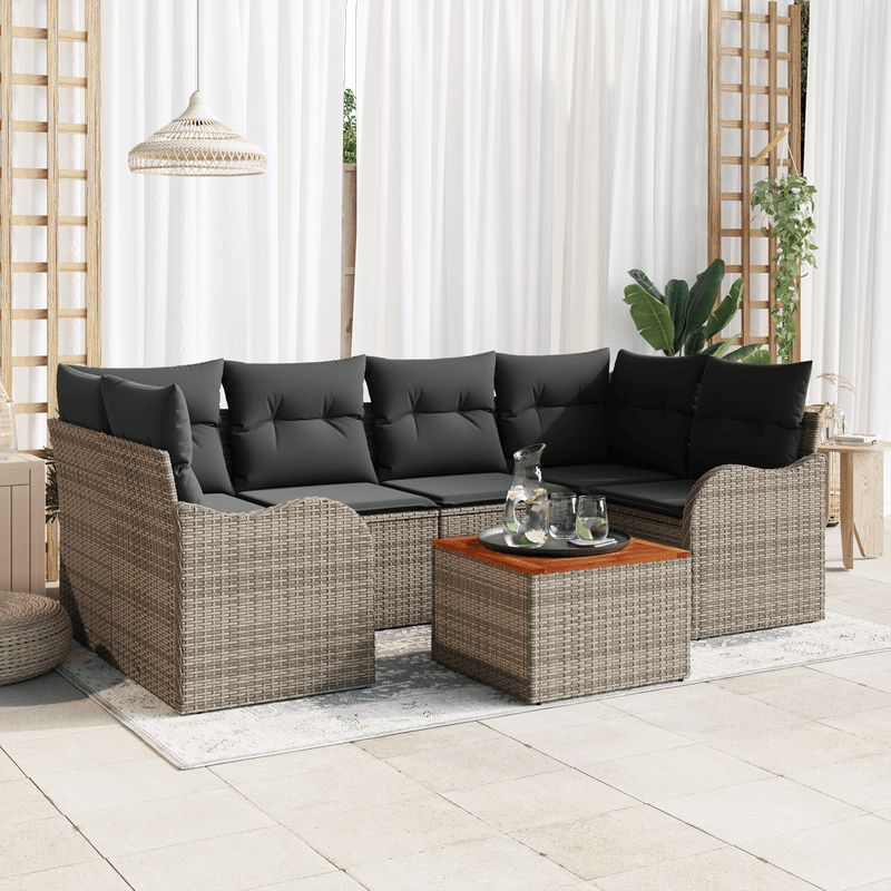 Casa si Gradina - Gradina si terasa - Mobilier exterior - Canapele si fotolii gradina - Set de Canapea Gradina  7 Piese cu Perne Gri Poliratan Acacia - Infinity.ro